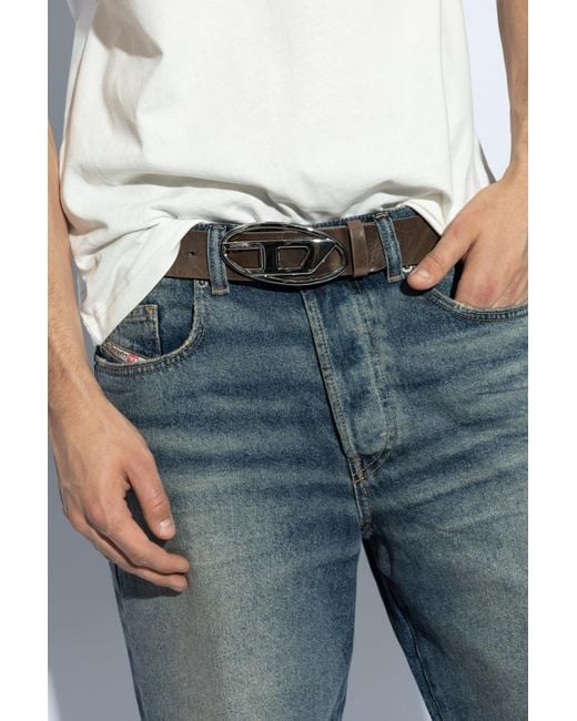 DIESEL White B-1Dr Logo Plaque Buckled Belt for men