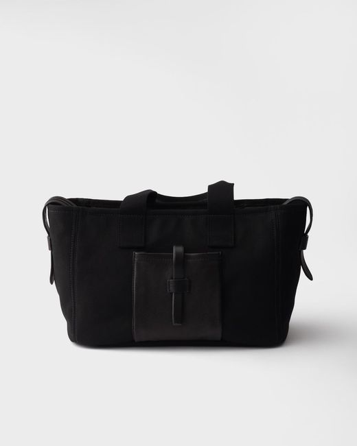 Prada Black Route Large Canvas And Leather Tote Bag