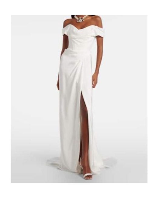 Vivienne Westwood White Bridal Mabel Draped Off-Shoulder Silk Gown