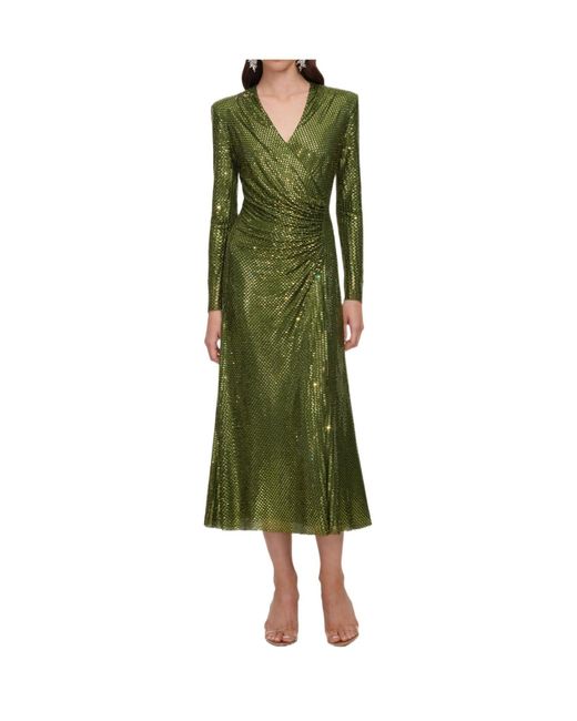 Self-Portrait Green Wrap Midi Dress