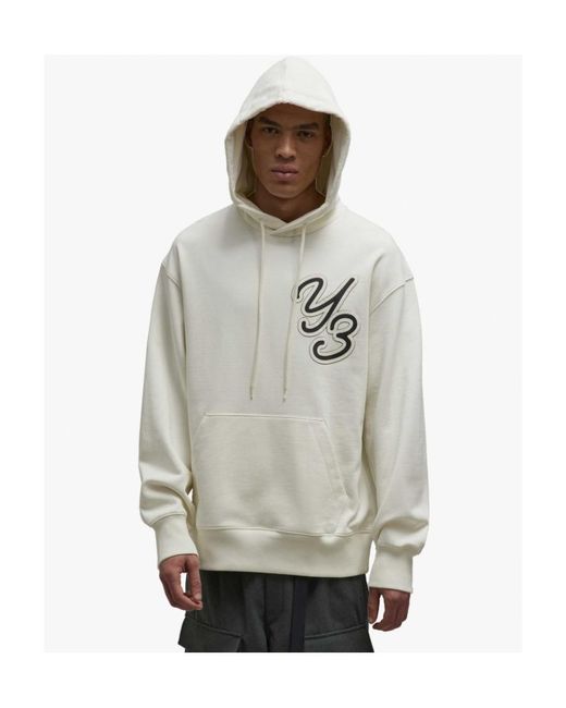 Y-3 White Logo Patch Drawstring Hoodie for men