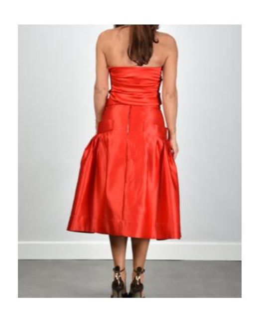 Ganni Red Ruched Satin Tube Top