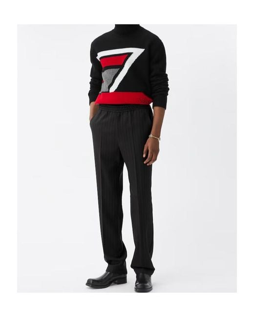 Versace Black Jacquard Wool Pants for men