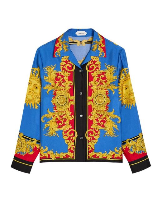 Versace Blue Printed Silk-Twill Shirt