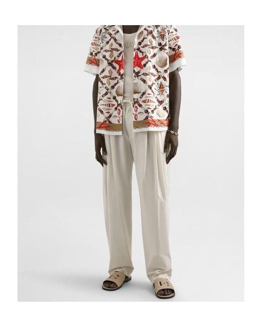 Dolce & Gabbana White Pleated Drawstring Trousers for men