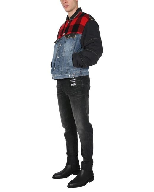 DIESEL Gray Checked Panel Denim Jacket for men