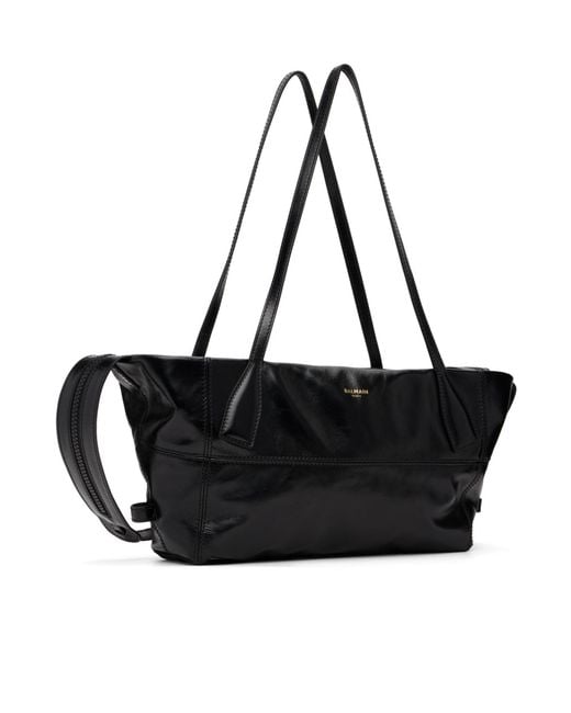 Balmain Black Small Track Zips Leather Shoulder Bag