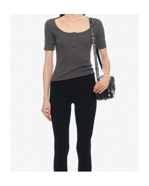 Courreges Gray Buttoned Ribbed T-Shirt
