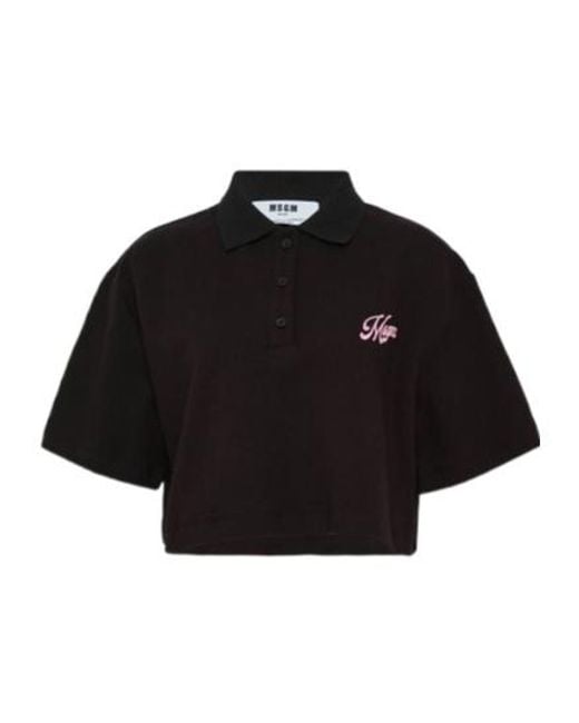 MSGM Black Short-Sleeved Cropped Top