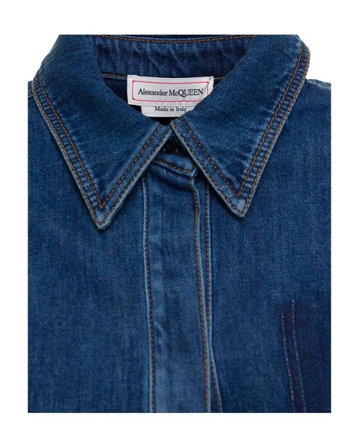 Alexander McQueen フレア デニムシャツドレス ブルー Alexander McQueen フレア デニムシャツドレス ブルー
