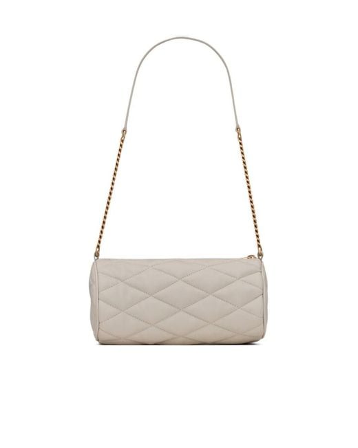 Saint Laurent White Sade Logo Plaque Mini Tube Bag