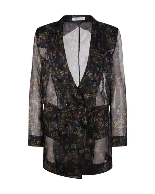 Max Mara Black Floral Print Sheer Jacket