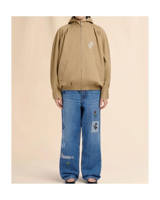 Marni Natural Logo Embroidered Zip-Up Jacket