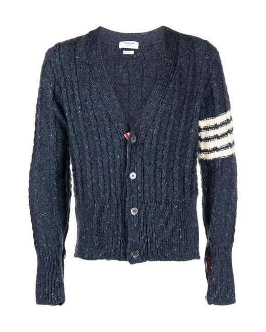 Thom Browne Blue 4-Bar Knitted Cardigan for men