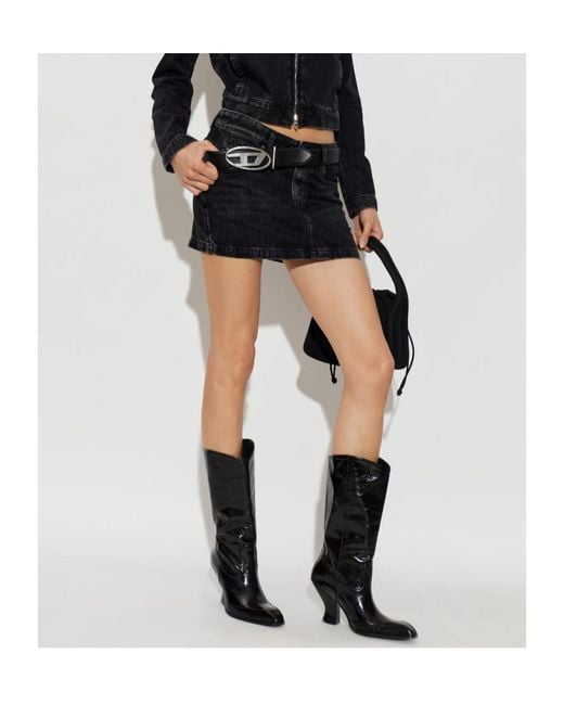 DIESEL Black Logo Patch Denim Skirt