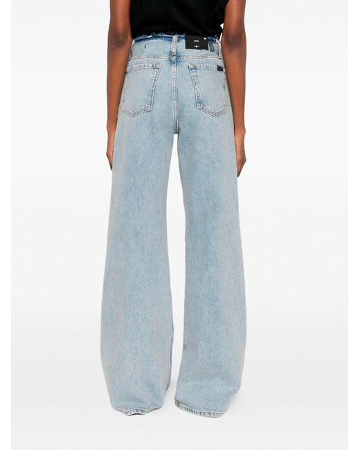 7 For All Mankind Blue Frayed-Detail Five-Pockets Jeans