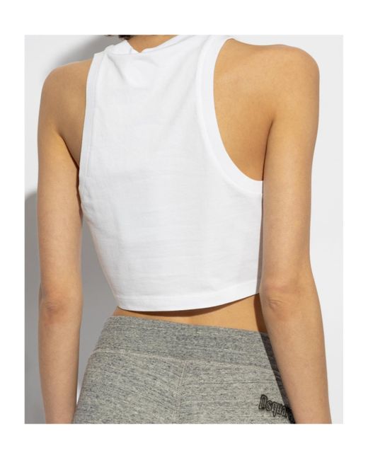 DSquared² White Icon Printed Cropped Tank Top