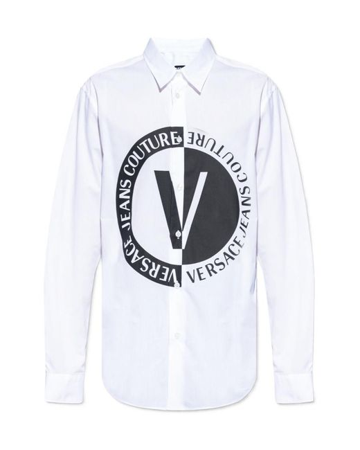 Versace Jeans White Couture Logo-Printed Long-Sleeved Shirt for men
