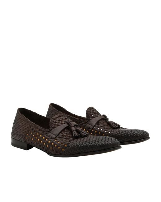 Doucal's Brown Woven Tassel Loafers for men