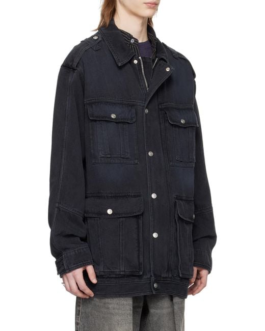 Isabel Marant Black Long-Sleeved Denim Coat for men
