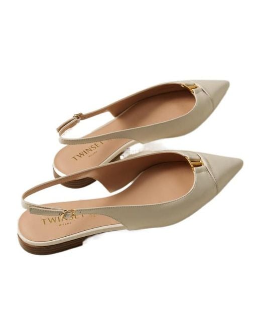 Twinset Natural Leather Sling Back Ballet Flats
