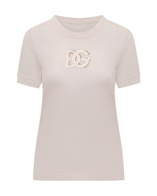 Dolce & Gabbana White Logo Embellished T-Shirt