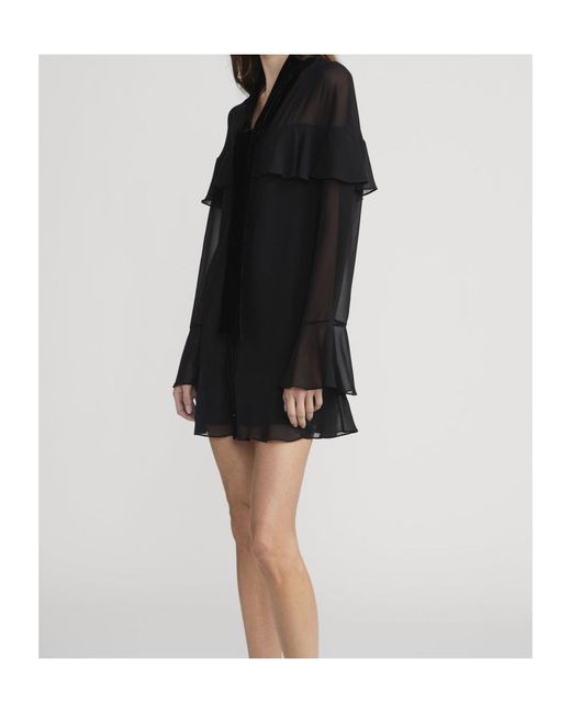 FRAME Black Velvet Trim Modern Mini Dress