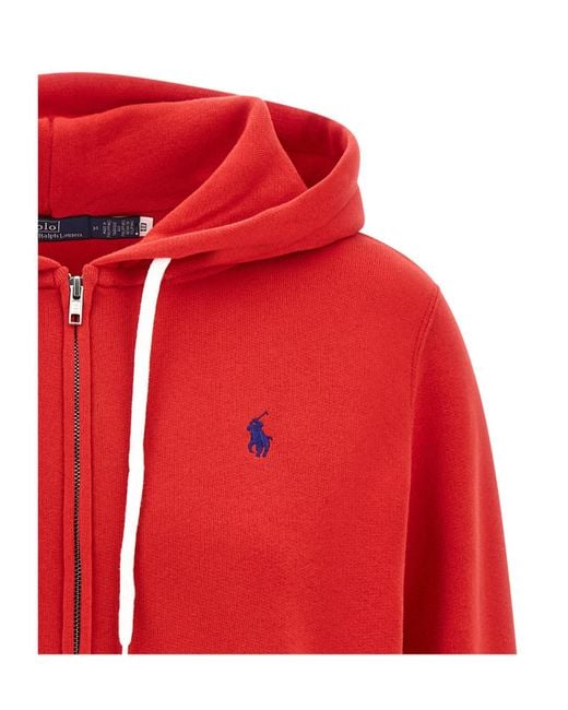 Polo Ralph Lauren Red Zip-Up Drawstring Hoodie