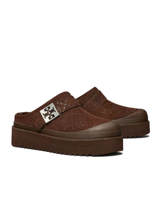 Tory Burch Brown Mellow Shearling Platform Mules