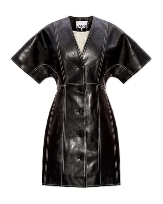 Ganni Dress From Faux Leather in Black | Lyst UK