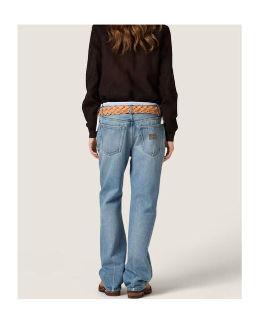 Miu Miu Blue Logo-Embroidered Straight-Leg Jeans