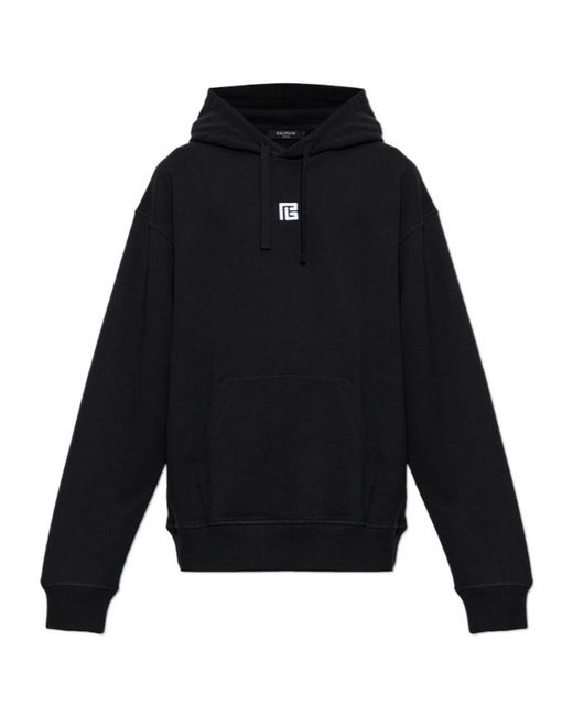 Balmain Black Long-Sleeve Hooded Sweatshirt for men