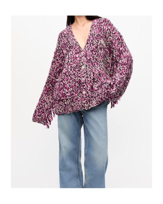 Ganni Purple Fringe Handknit Cardigan