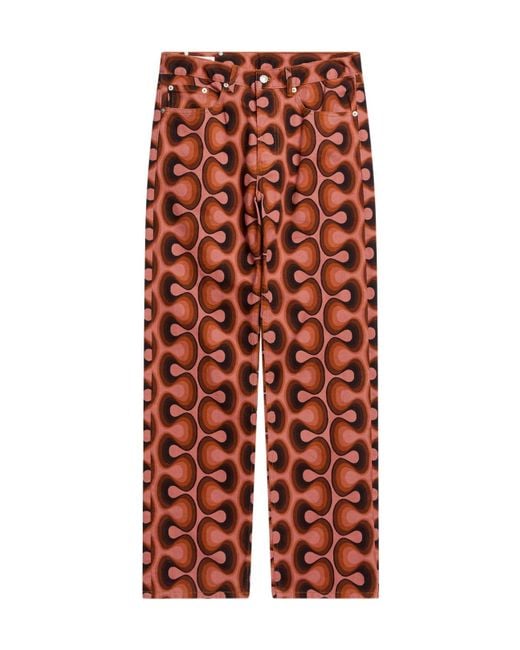 Dries Van Noten Red Pattern Denim Trousers for men