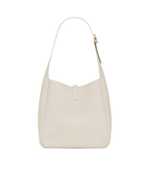 Saint Laurent White Le 5 À 7 Logo Plaque Shoulder Bag
