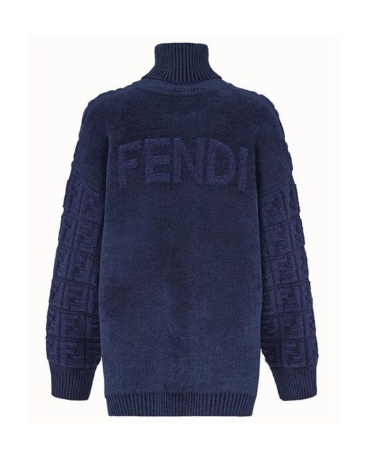 Fendi Blue Knitted Ff Motif Patterned Sweater