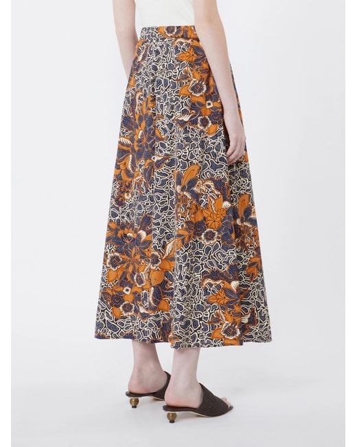 Weekend by Maxmara Blue Cotton Printed Midi Skirt