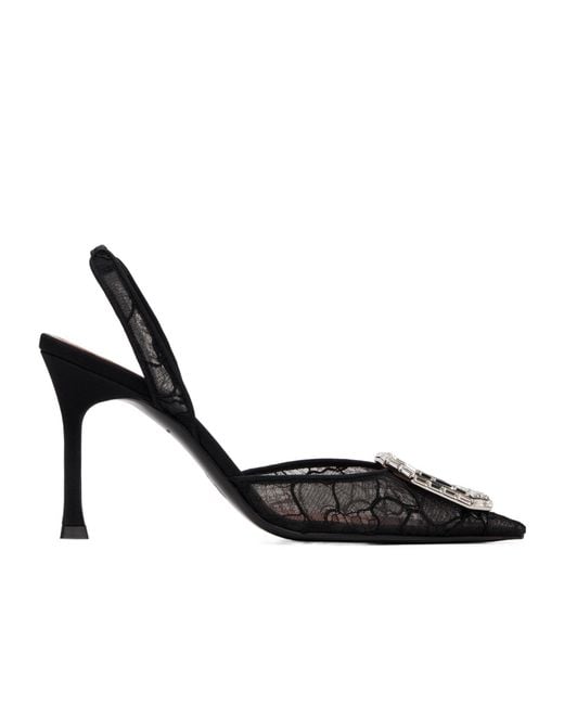 AMINA MUADDI Black Camelia Lace Sling 90 Pointed-Toe High-Heeled Sandals