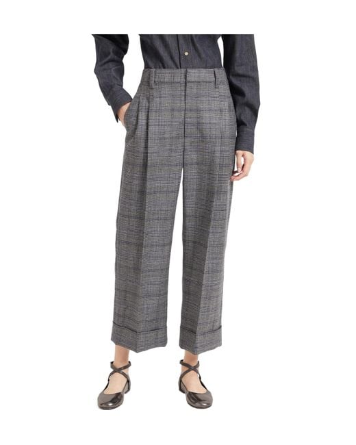 Brunello Cucinelli Gray Prince Of Wales Cropped Trousers