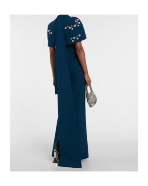 Safiyaa Blue Embellished Crepe Gown