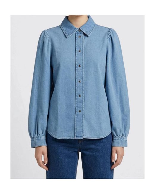 7 For All Mankind Blue Puff-Sleeve Button-Up Shirt