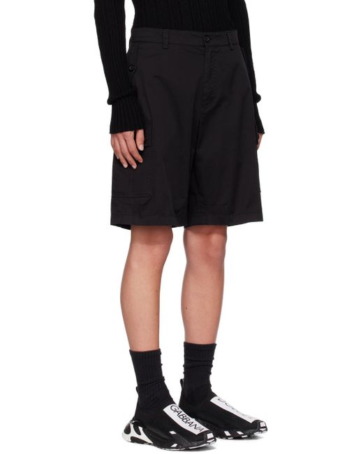 Dolce & Gabbana Black Brand Plate Stretch Cargo Shorts for men