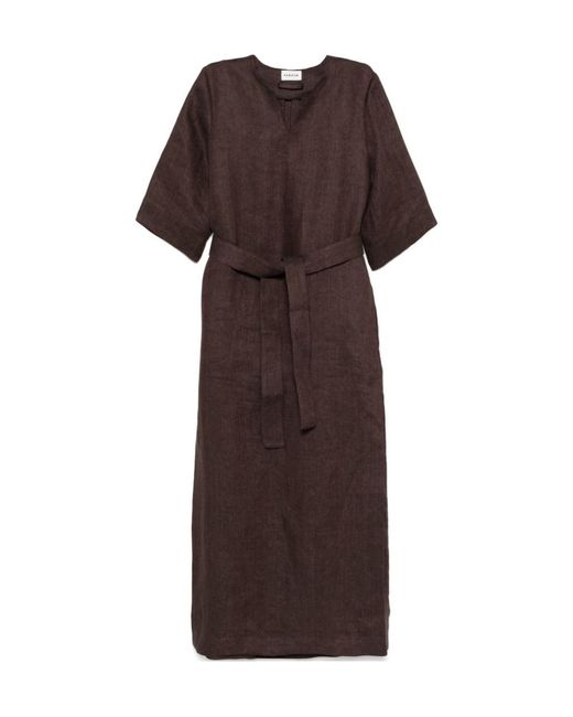 P.A.R.O.S.H. Brown Linen Maxi Dress