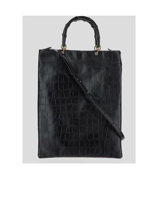 Jil Sander Black Embossed Top Handle Bag