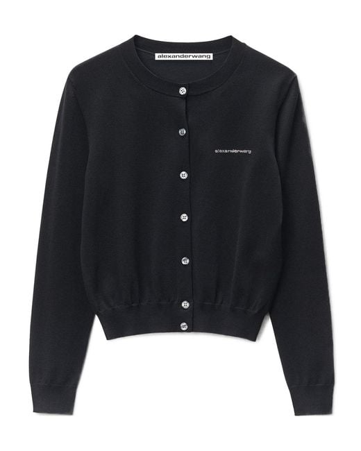 Alexander Wang Black Logo-Embellished Crewneck Cardigan