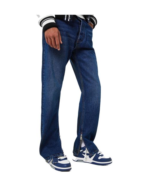 Off-White c/o Virgil Abloh Blue Zip Skate Mid Rise Straight Leg Jeans for men