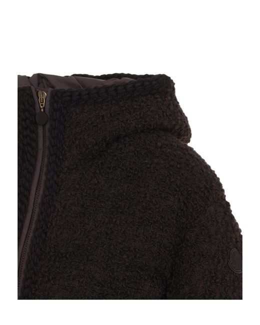 Moncler Brown Cristallin Hooded Wool Blend Short Down Jacket