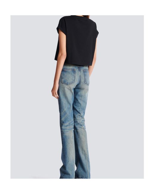 Balmain Black Logo Printed Cropped T-Shirt