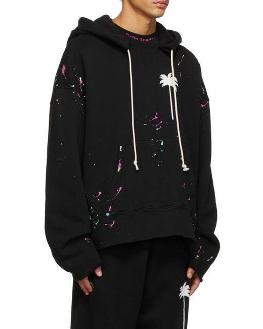 Palm Angels Black Palm-Printed Drawstring Hoodie for men