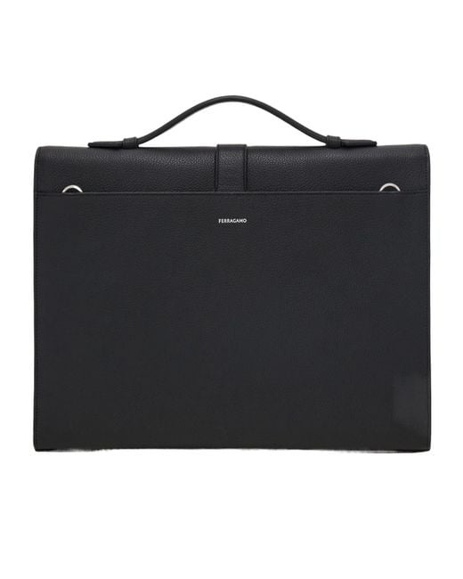 Ferragamo Black Hug Buckle Briefcase for men